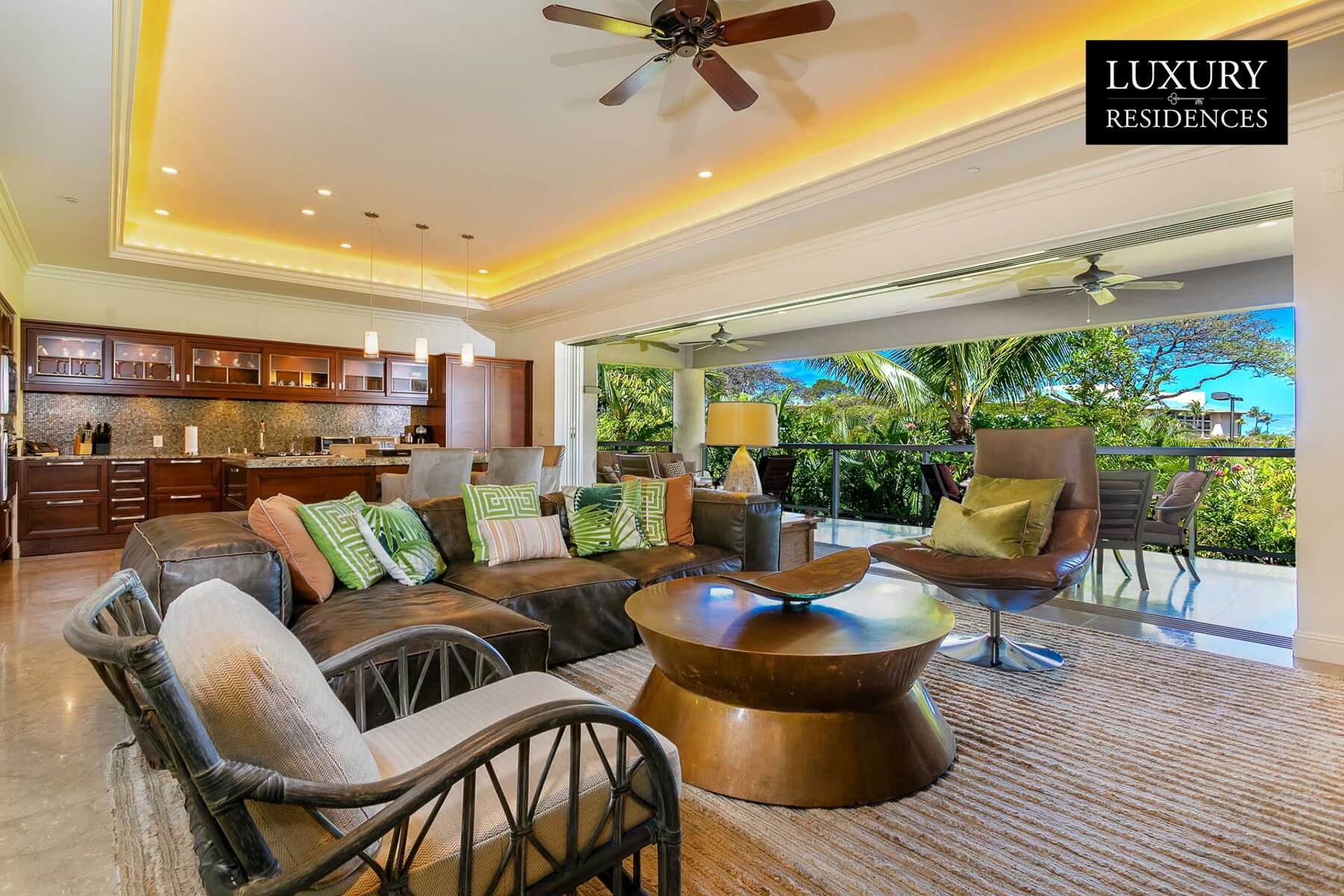The living area of one of the luxury rentals in Hawaii managed by a property management company.