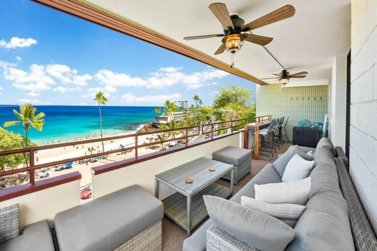 The balcony and view from one of the condos in Hawaii.